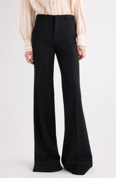 Chloé Virgin Wool Grain De Poudre Flare Trousers In Black