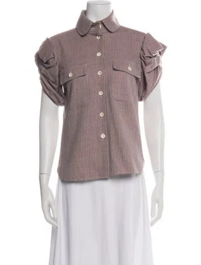 Pre-owned Chloé Virgin Wool Houndstooth Print Button-up Top In Multi