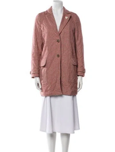 Pre-owned Chloé Virgin Wool Houndstooth Print Coat In Red