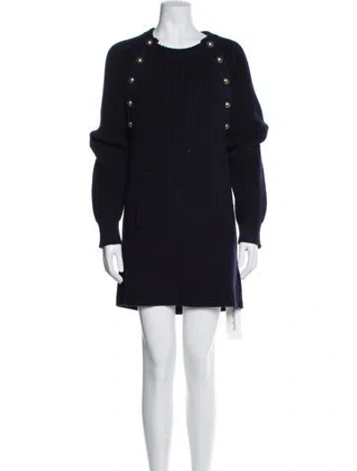 Pre-owned Chloé Virgin Wool Mini Dress In Blue