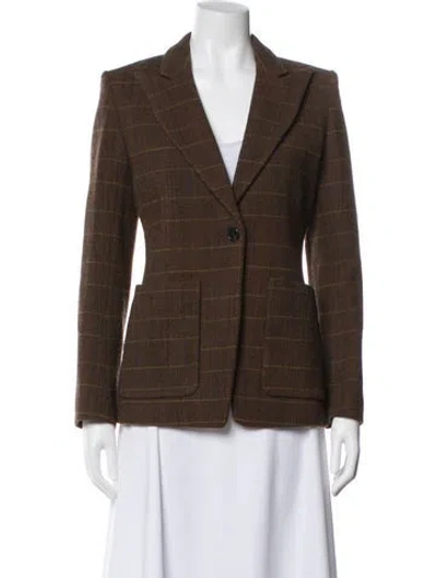 Pre-owned Chloé Virgin Wool Plaid Print Blazer In Brown