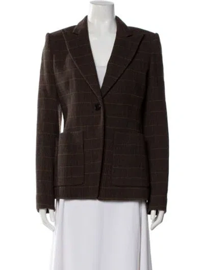 Pre-owned Chloé Virgin Wool Plaid Print Blazer In Brown