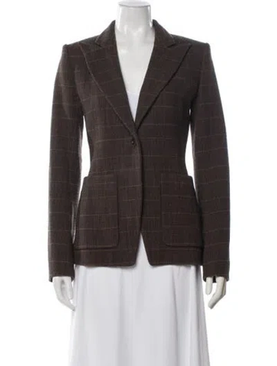 Pre-owned Chloé Virgin Wool Plaid Print Blazer In Brown