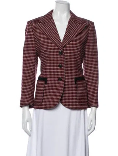 Pre-owned Chloé Virgin Wool Plaid Print Blazer In Burgundy