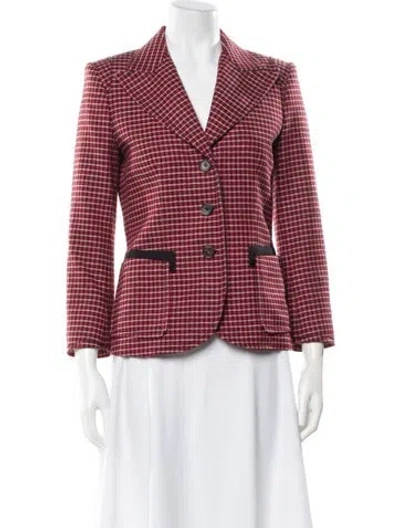 Pre-owned Chloé Virgin Wool Plaid Print Blazer In Red