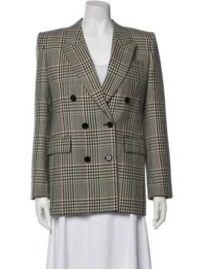 Pre-owned Chloé Virgin Wool Plaid Print Blazer In White