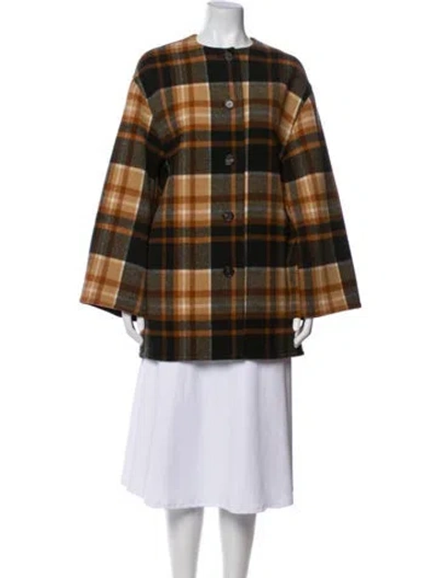 Pre-owned Chloé Virgin Wool Plaid Print Coat W/ Tags In Brown