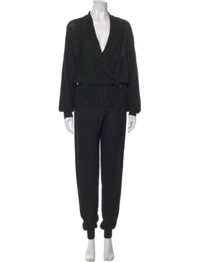 Pre-owned Chloé Virgin Wool Plunge Neckline Jumpsuit In Black