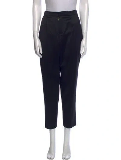 Pre-owned Chloé Virgin Wool Straight Leg Pants In Black
