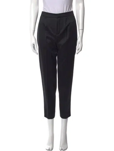 Pre-owned Chloé Virgin Wool Straight Leg Pants In Black