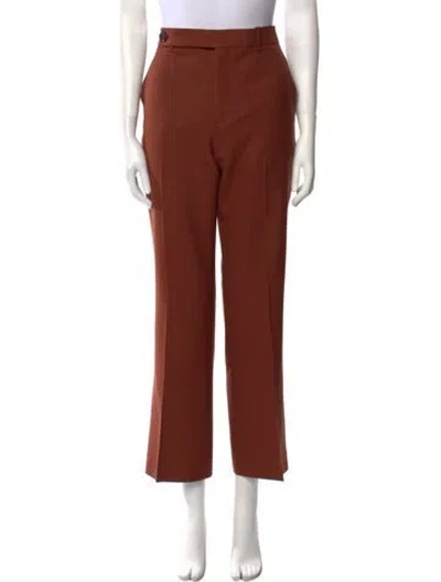 Pre-owned Chloé Virgin Wool Straight Leg Pants In Brown