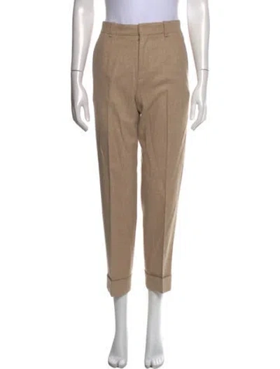 Pre-owned Chloé Virgin Wool Straight Leg Pants In Brown