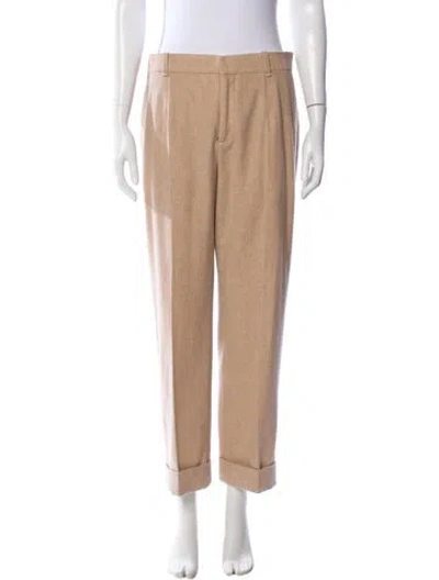 Pre-owned Chloé Virgin Wool Straight Leg Pants In Neutral