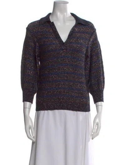 Pre-owned Chloé Virgin Wool Striped Sweater In Blue