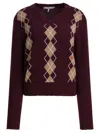 Chloé Burgundy Wool Cashmere Argyle Knit Sweater In Burgundy