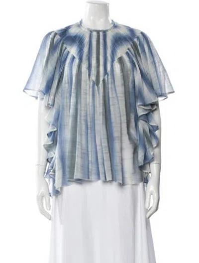 Pre-owned Chloé Virgin Wool Tie-dye Print Blouse In Blue