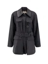 Chloé Wool Belted Jacket With Leather Collar Clothing In Black