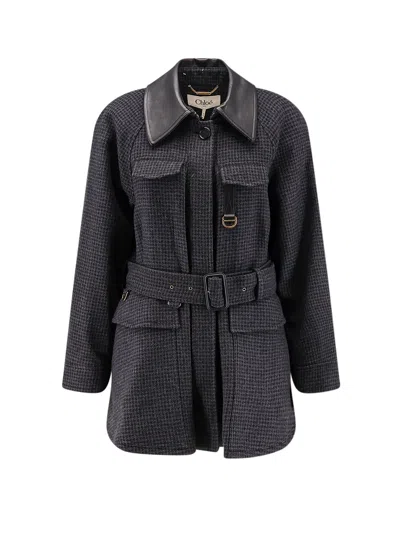 CHLOÉ VIRGIN WOOL TRENCH WITH LEATHER COLLAR