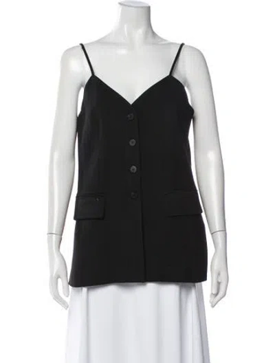 Pre-owned Chloé Virgin Wool V-neck Button-up Top In Black