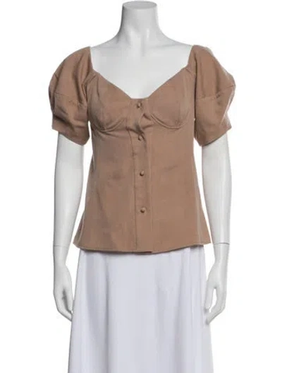 Pre-owned Chloé Virgin Wool V-neck Button-up Top In Neutral