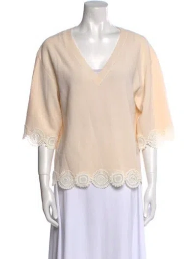 Pre-owned Chloé Virgin Wool V-neck Top In Neutral