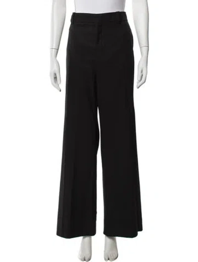 Pre-owned Chloé Virgin Wool Wide Leg Pants In Black