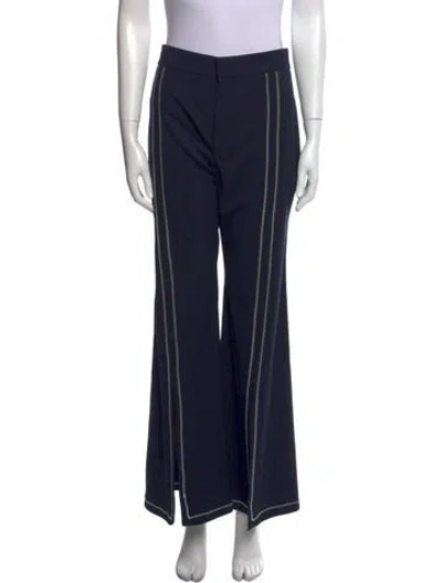 Pre-owned Chloé Virgin Wool Wide Leg Pants In Blue