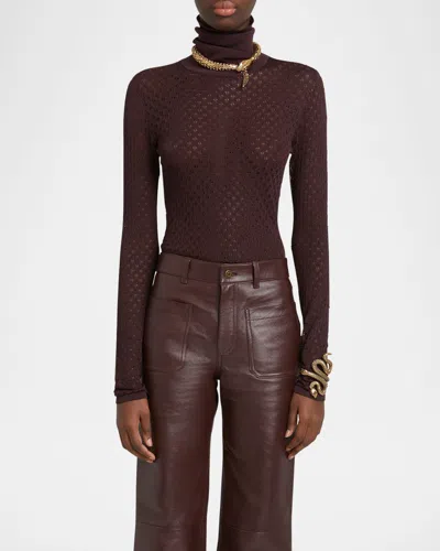 Chloé Pointelle Knit Turtleneck Sweater In Red
