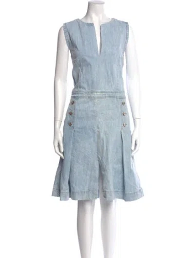 Pre-owned Chloé V-neck Knee-length Dress In Blue