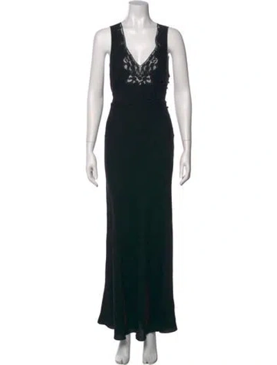 Pre-owned Chloé V-neck Long Dress In Black