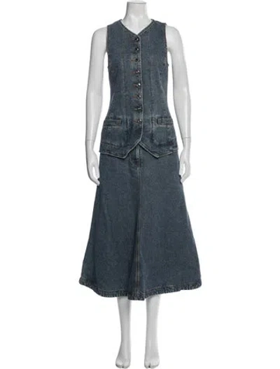 Pre-owned Chloé V-neck Long Dress In Blue