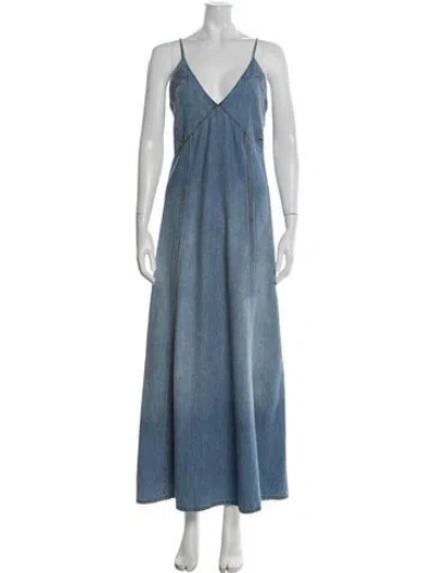Pre-owned Chloé V-neck Long Dress In Blue