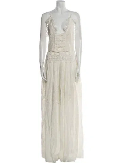 Pre-owned Chloé V-neck Long Dress In Neutral