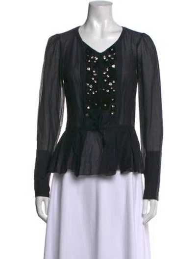 Pre-owned Chloé V-neck Long Sleeve Blouse In Black