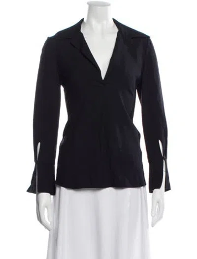 Pre-owned Chloé V-neck Long Sleeve Blouse In Blue