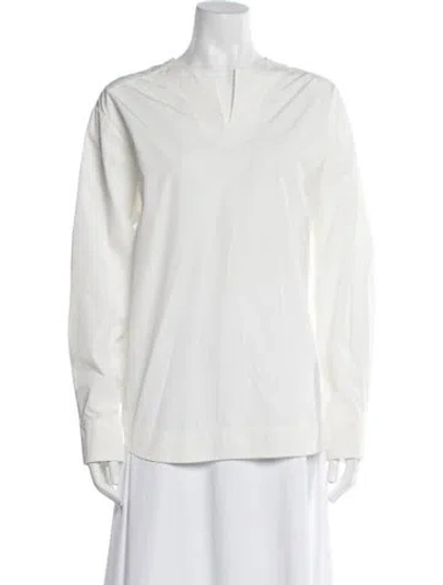 Pre-owned Chloé V-neck Long Sleeve Blouse In White
