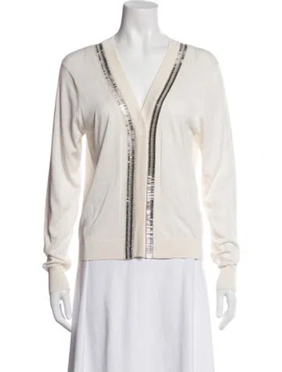 Pre-owned Chloé V-neck Long Sleeve Top In Neutrals