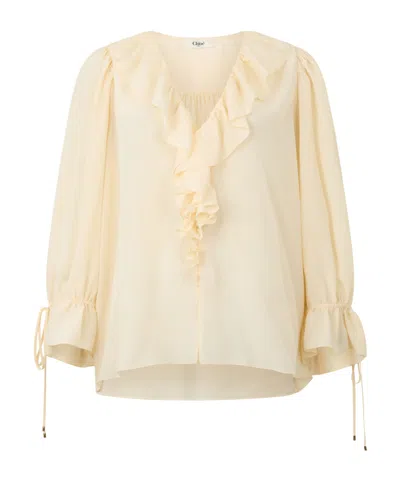 Chloé V-neck Long-sleeved Shirt In Neutral