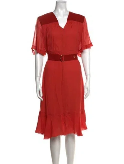 Pre-owned Chloé V-neck Midi Length Dress In Orange