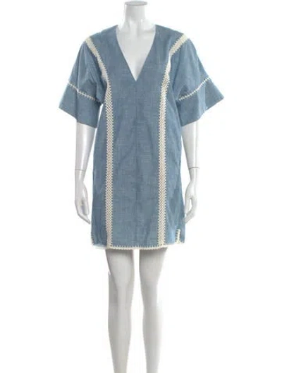 Pre-owned Chloé V-neck Mini Dress In Blue