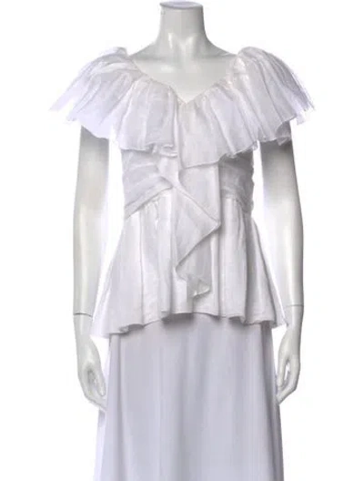 Pre-owned Chloé V-neck Short Sleeve Blouse In White