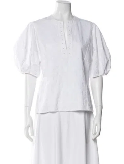 Pre-owned Chloé V-neck Short Sleeve Blouse In White