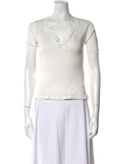 Pre-owned Chloé V-neck Short Sleeve Top In Neutral