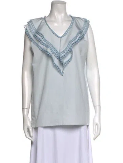 Pre-owned Chloé V-neck Sleeveless Blouse In Blue