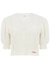 Chloé Cardigan Manches Bouffantes En Maille De Laine Et Cachemire In White