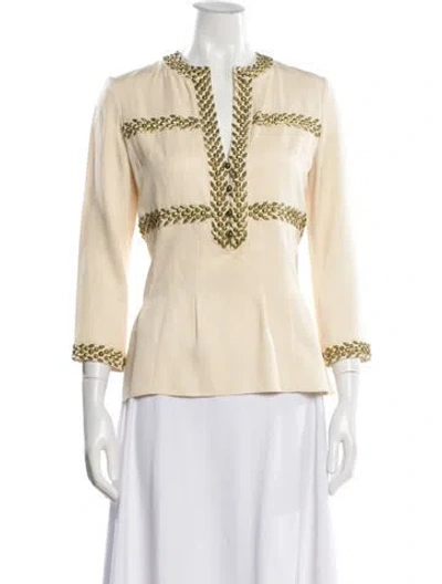 Pre-owned Chloé V-neck Three-quarter Sleeve Blouse In Neutral