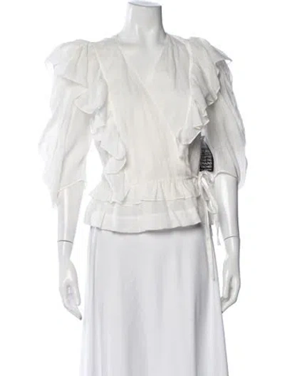Pre-owned Chloé V-neck Three-quarter Sleeve Blouse In White