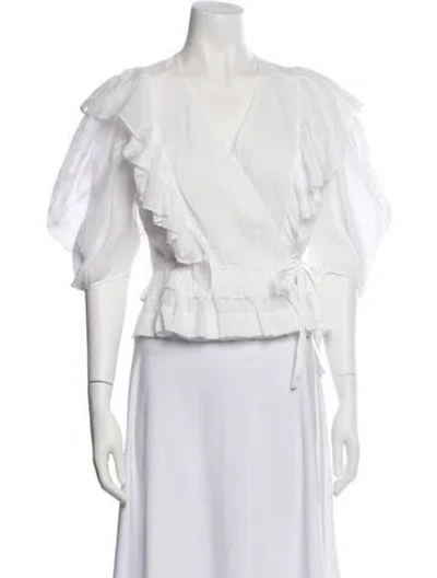 Pre-owned Chloé V-neck Three-quarter Sleeve Crop Top In White