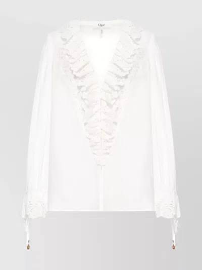 CHLOÉ VOILE TOP WITH BALLOON SLEEVES AND LACE