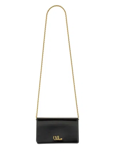 Chloé Wallet With Flap And Chain "iconic" In Black